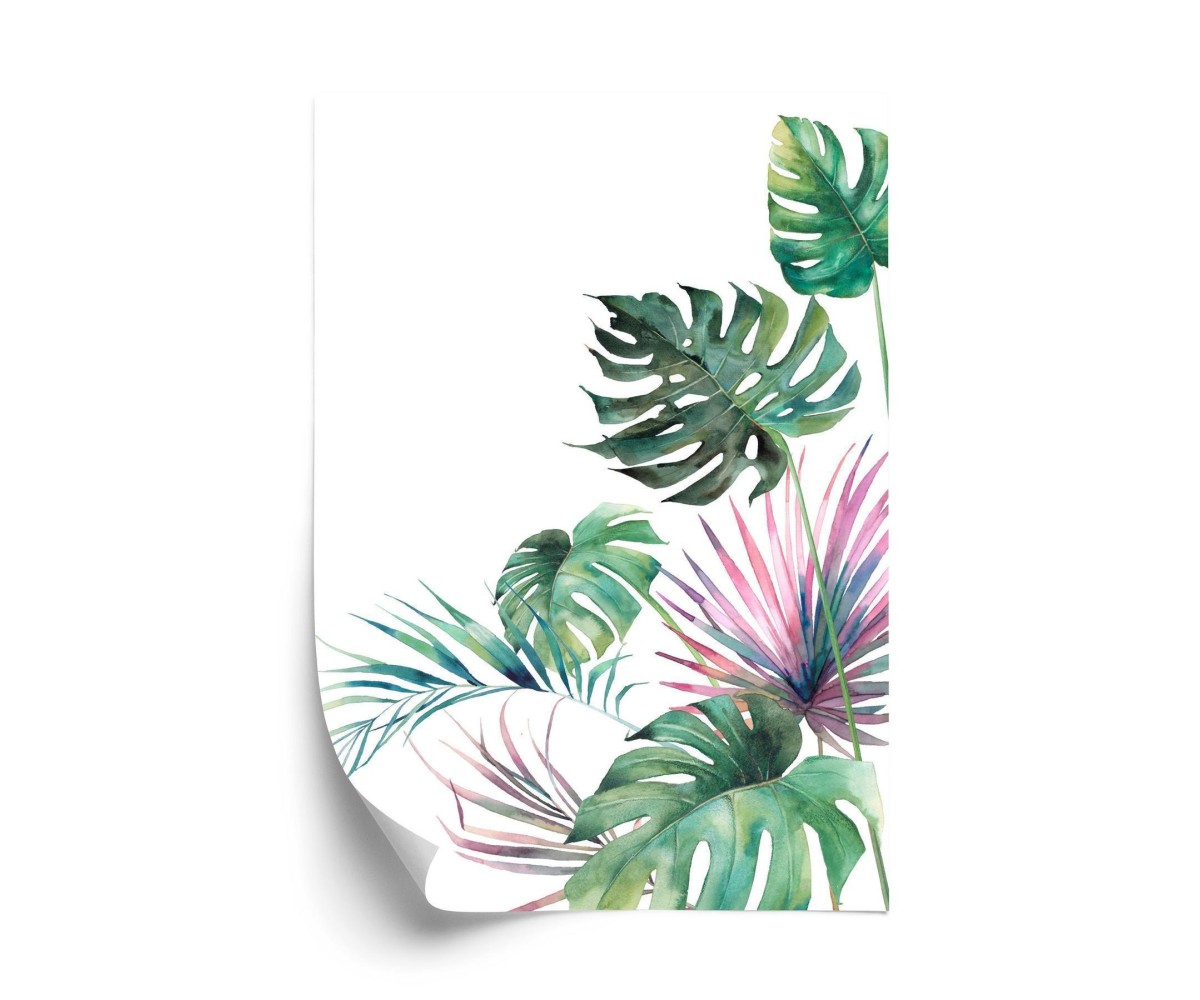 Poster Botanisches Muster Aus Aquarell-Monstera Und Palmblättern