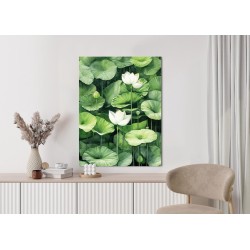Poster Weiße Blüten Zwischen Grünen Lotusblättern
