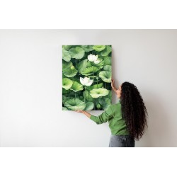 Poster Weiße Blüten Zwischen Grünen Lotusblättern