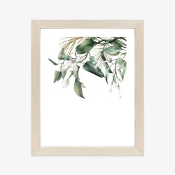 Poster Weiße Blumen Auf Grünen Aquarellzweigen