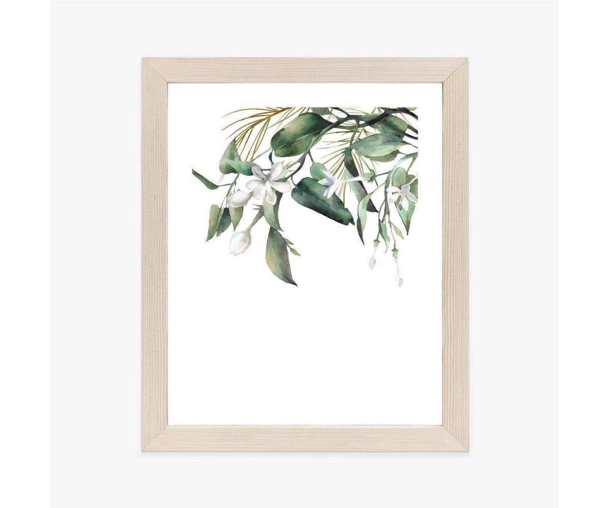 Poster Weiße Blumen Auf Grünen Aquarellzweigen