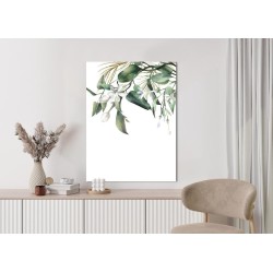 Poster Weiße Blumen Auf Grünen Aquarellzweigen
