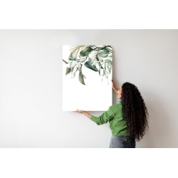 Poster Weiße Blumen Auf Grünen Aquarellzweigen