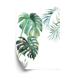 Poster Tropisches Muster Mit Aquarellpalmen- Und Monsterablättern