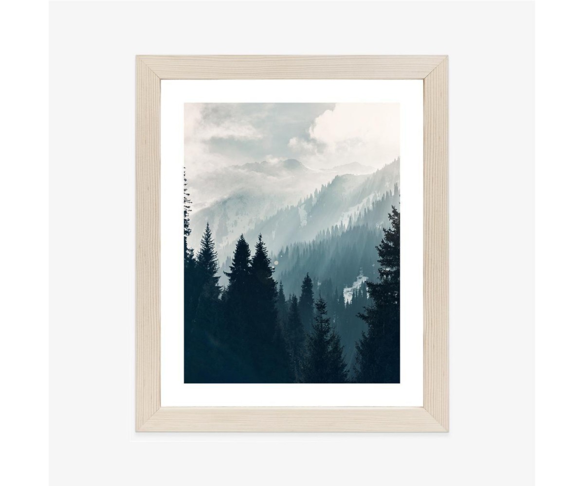 Poster Bergwald Im Morgendlichen Dichten Nebel