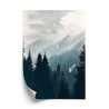 Poster Bergwald Im Morgendlichen Dichten Nebel