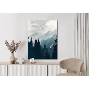 Poster Bergwald Im Morgendlichen Dichten Nebel