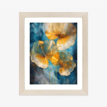 Poster Abstrakte Goldene Blätter Auf Blauem Hintergrund