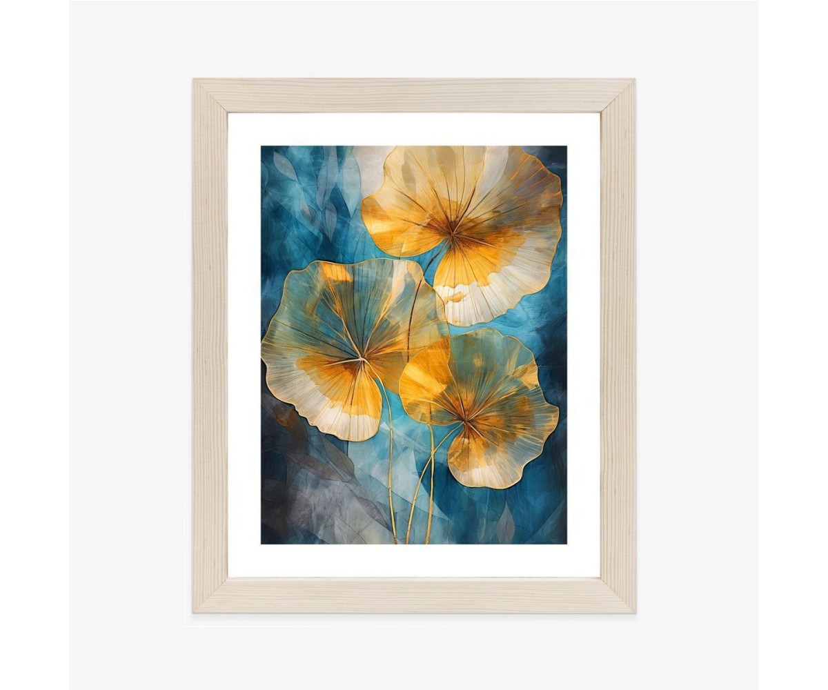 Poster Abstrakte Goldene Blätter Auf Blauem Hintergrund