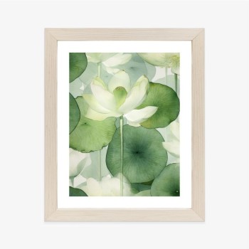 Poster Weiße Lotusblume Und Grüne Blätter Aquarell