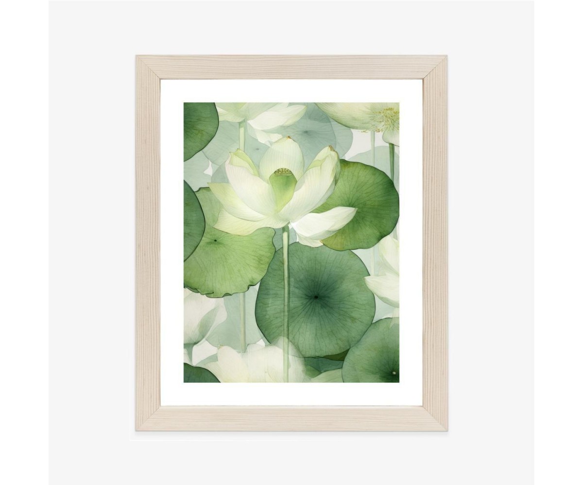 Poster Weiße Lotusblume Und Grüne Blätter Aquarell