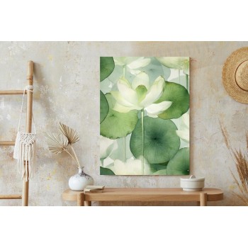 Poster Weiße Lotusblume Und Grüne Blätter Aquarell