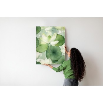 Poster Weiße Lotusblume Und Grüne Blätter Aquarell