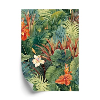 Poster Bunte Pflanzen Und Blumen Tropisches Muster