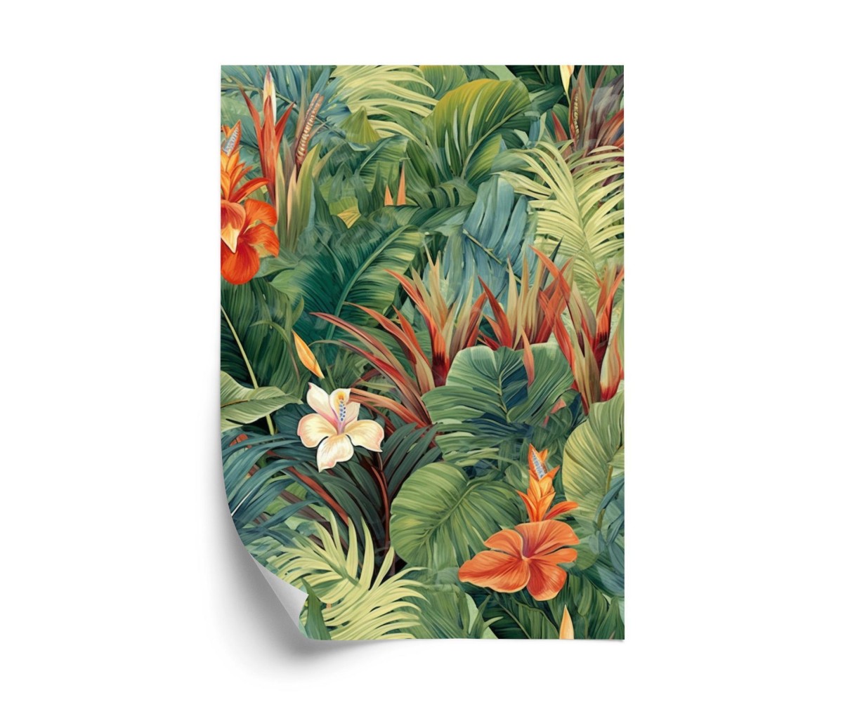 Poster Bunte Pflanzen Und Blumen Tropisches Muster