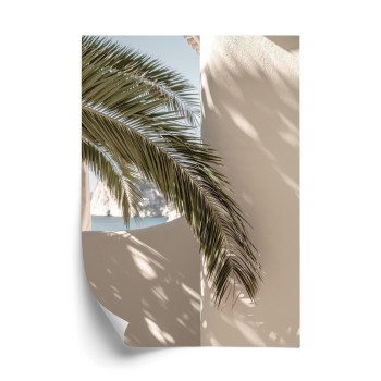 Poster Palmblätter Mit Schatten Auf Einer Beigen Wand