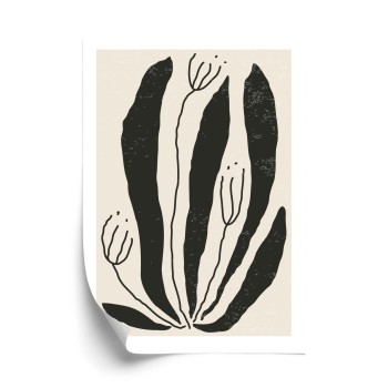 Poster Große Schwarze Blätter Und Blüten Im Matisse-Stil