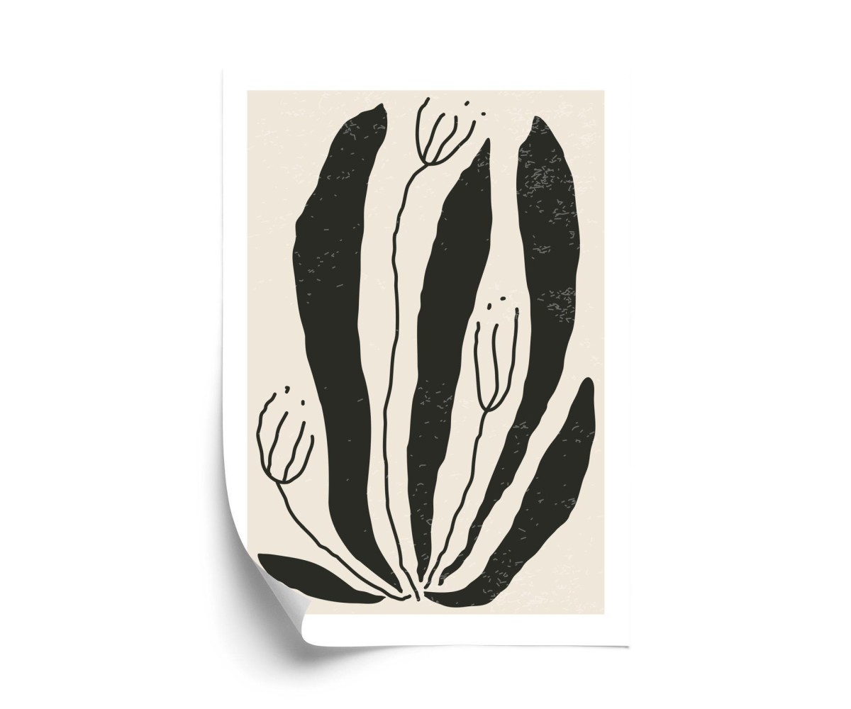 Poster Große Schwarze Blätter Und Blüten Im Matisse-Stil