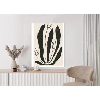Poster Große Schwarze Blätter Und Blüten Im Matisse-Stil