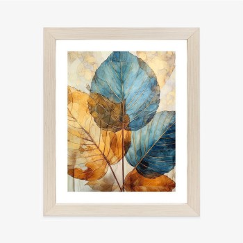 Poster Goldene Und Blaue Aquarellblätter