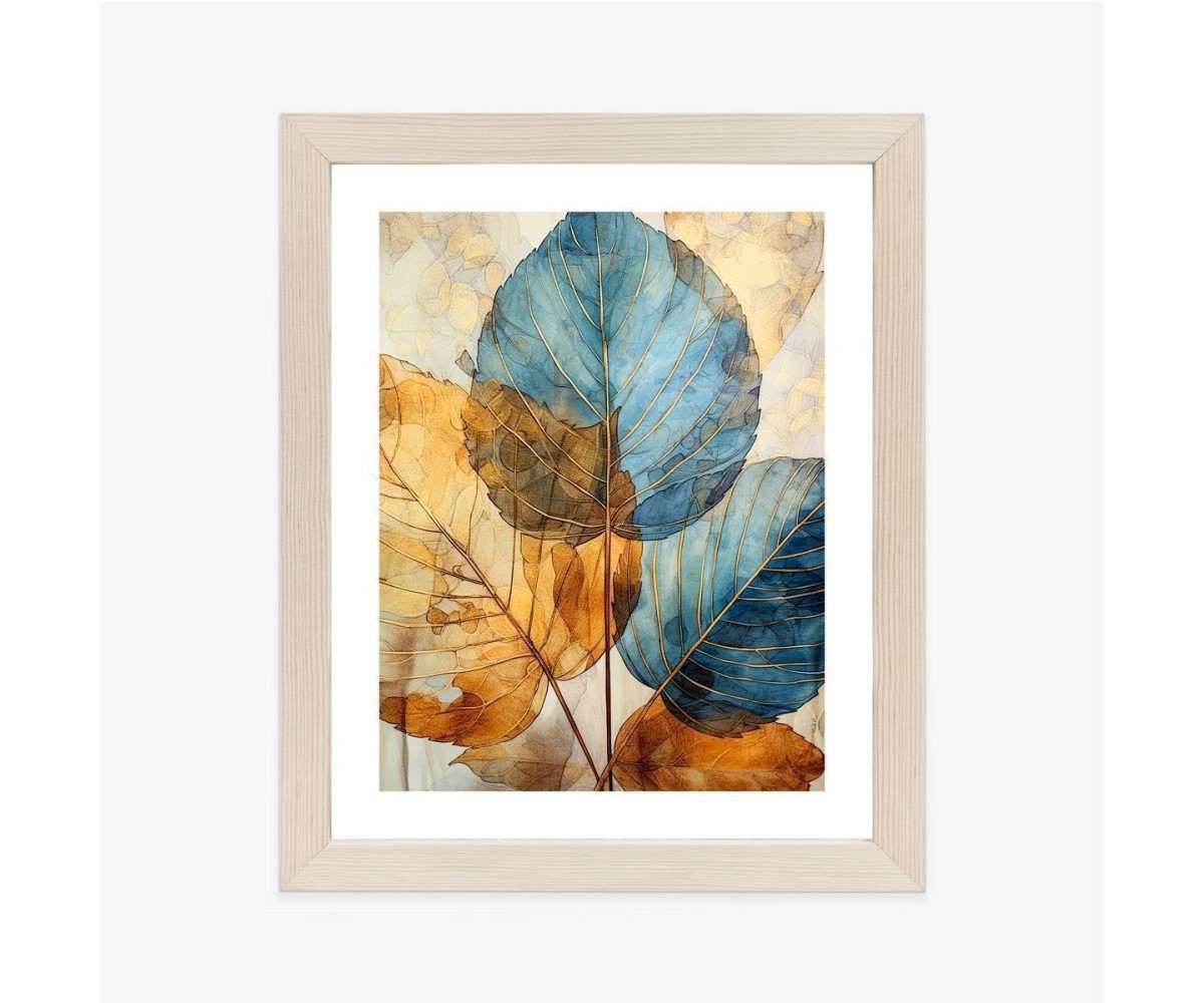 Poster Goldene Und Blaue Aquarellblätter