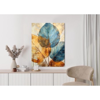 Poster Goldene Und Blaue Aquarellblätter