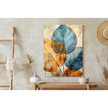 Poster Goldene Und Blaue Aquarellblätter