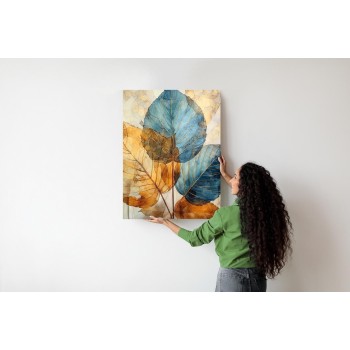 Poster Goldene Und Blaue Aquarellblätter
