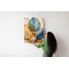 Poster Goldene Und Blaue Aquarellblätter