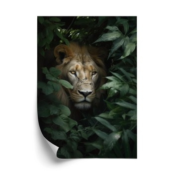 Poster Löwe Zwischen Grünen Blättern Im Dschungel