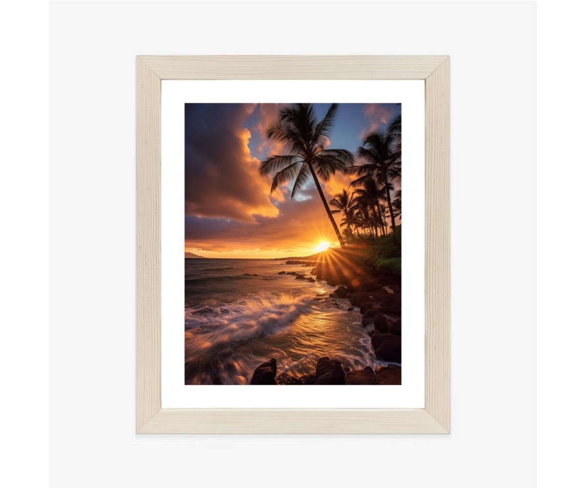 Poster Tropische Insel Mit Palmen Und Sonnenuntergang