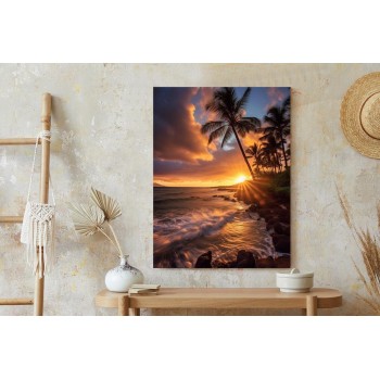 Poster Tropische Insel Mit Palmen Und Sonnenuntergang