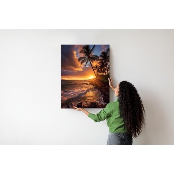 Poster Tropische Insel Mit Palmen Und Sonnenuntergang