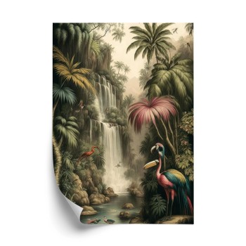 Poster Dschungelpalmen Und Tropische Tiere