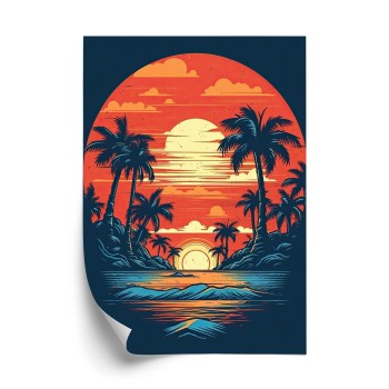 Poster Sommerstrand Mit Palmen Und Meer