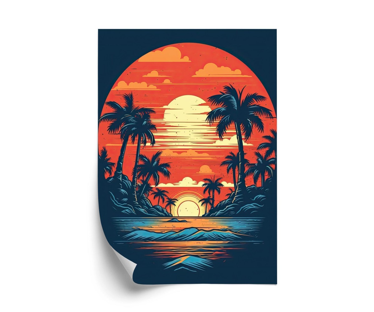 Poster Sommerstrand Mit Palmen Und Meer