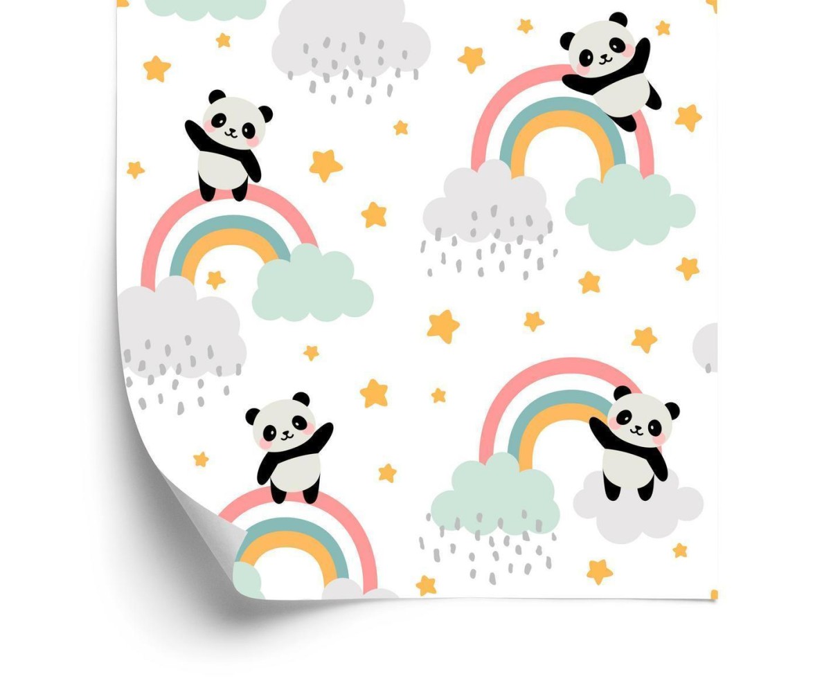 Tapete Pandas Mit Einem Regenbogen