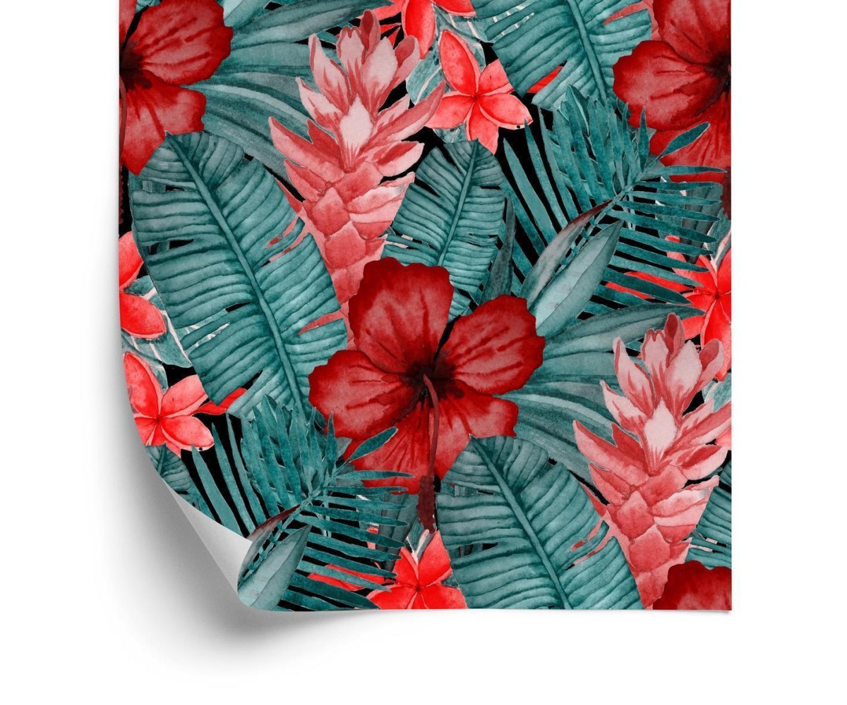 Tapete Exotische Blumen Und Blätter