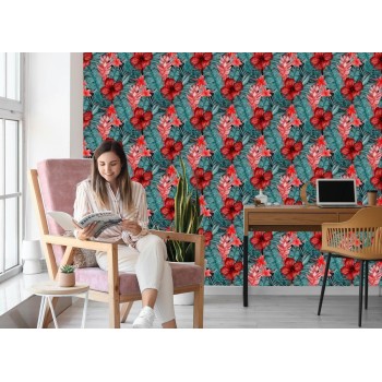 Tapete Exotische Blumen Und Blätter