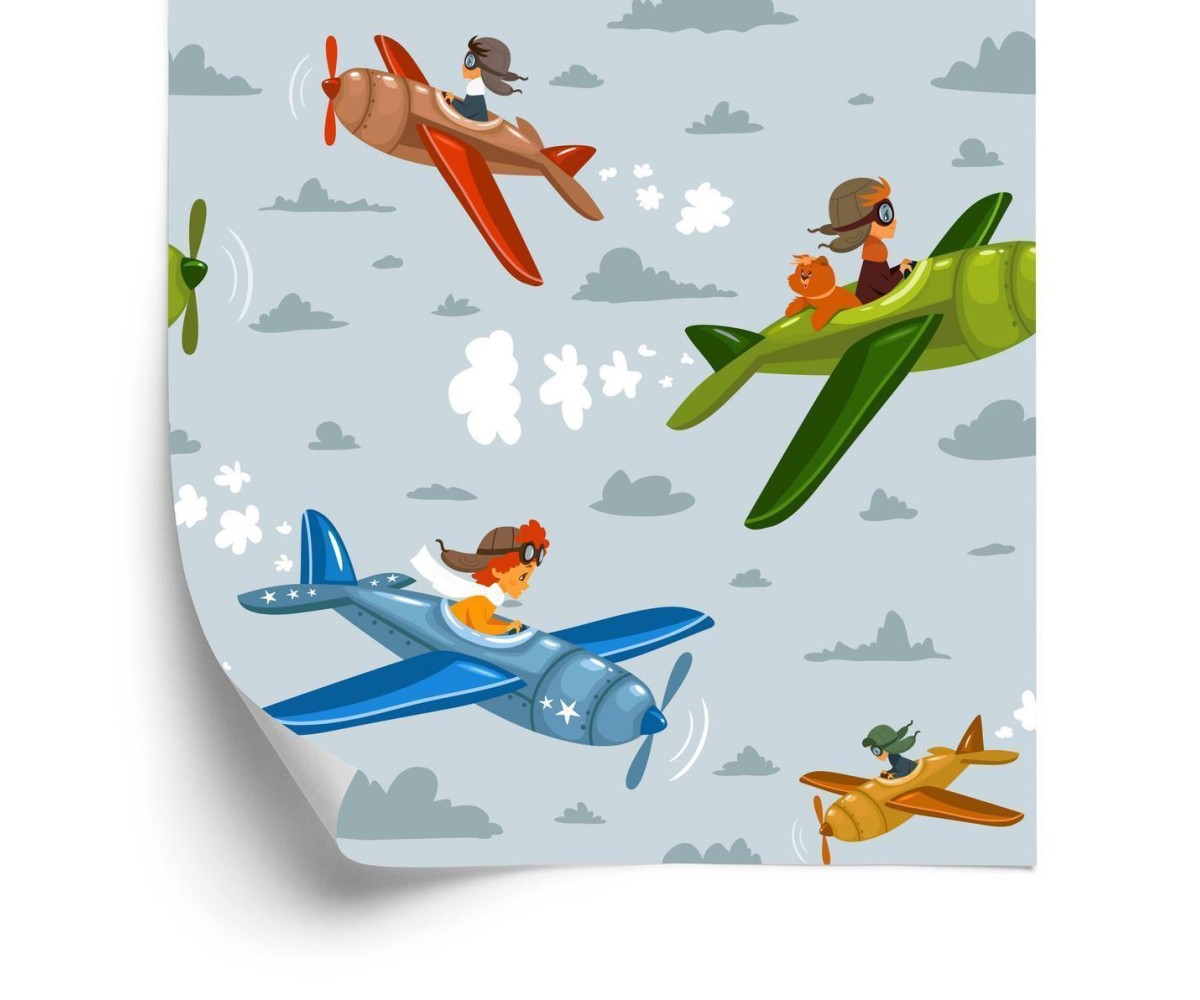 Tapete Kinder In Bunten Flugzeugen