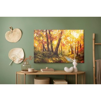 Leinwandbild Herbstwald In Der Nähe Des Flusses