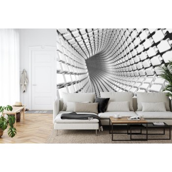 Fototapete Abstract Geometric Background With A Tunnel Going To Perspective. 3D Render