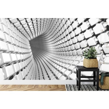 Fototapete Abstract Geometric Background With A Tunnel Going To Perspective. 3D Render