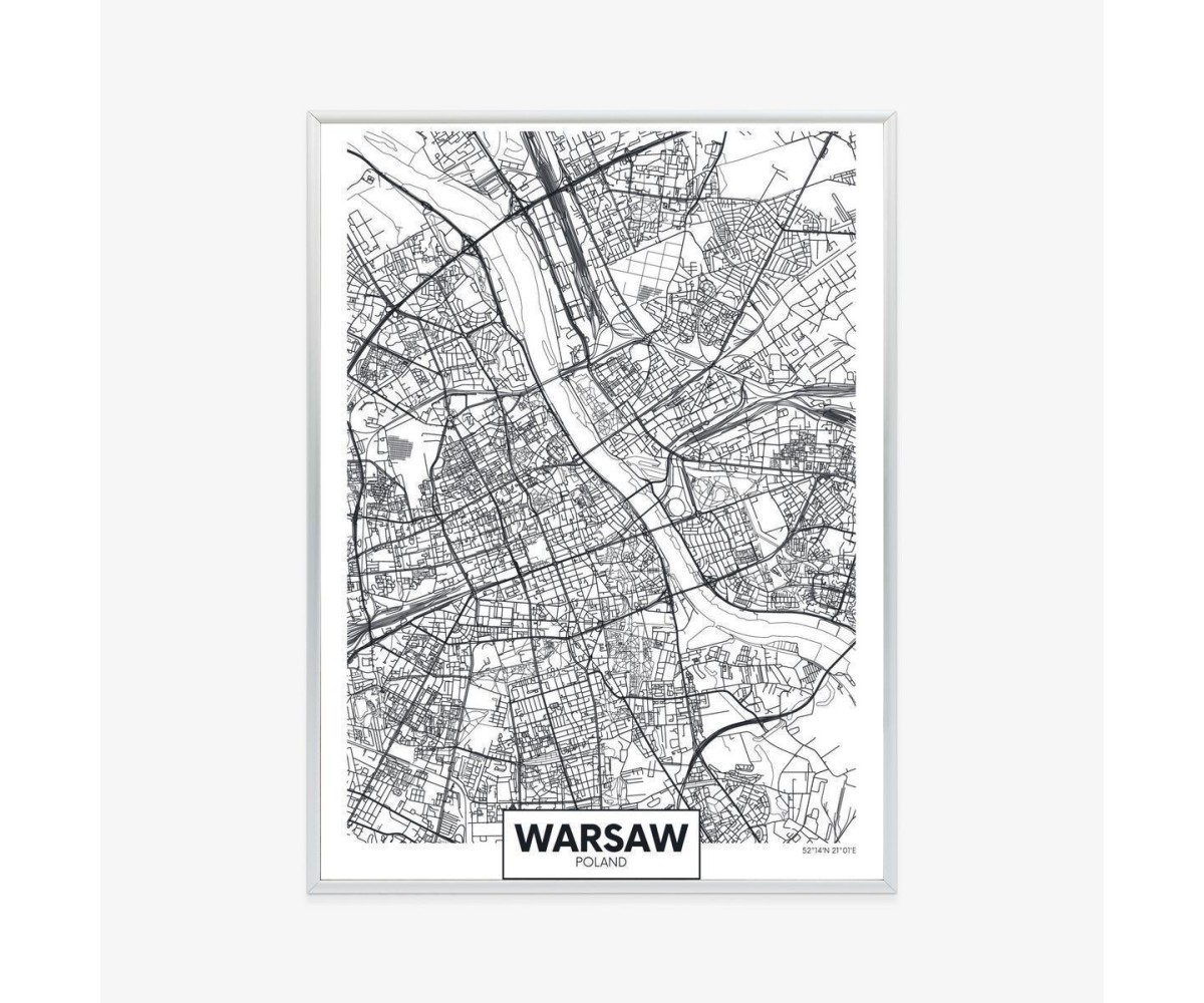 Poster Warschauer Schwarz-Weiß-Detaillierter Stadtplan