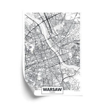 Poster Warschauer Schwarz-Weiß-Detaillierter Stadtplan