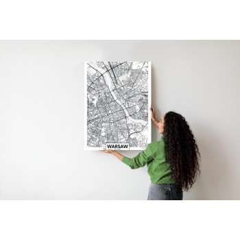 Poster Warschauer Schwarz-Weiß-Detaillierter Stadtplan