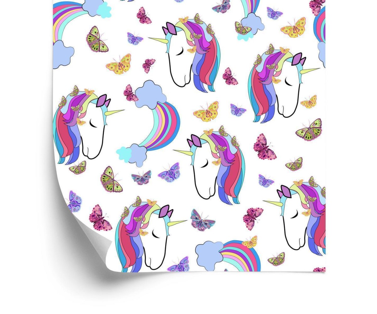 Tapete Für Mädchen Bunte Schmetterlinge Einhörner