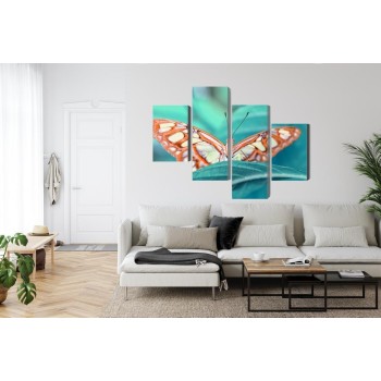 Mehrteiliges Bild Ein Schmetterling Auf Einem Blatt Im Makromaßstab