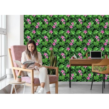 Tapete Blätter Tropische Blumen