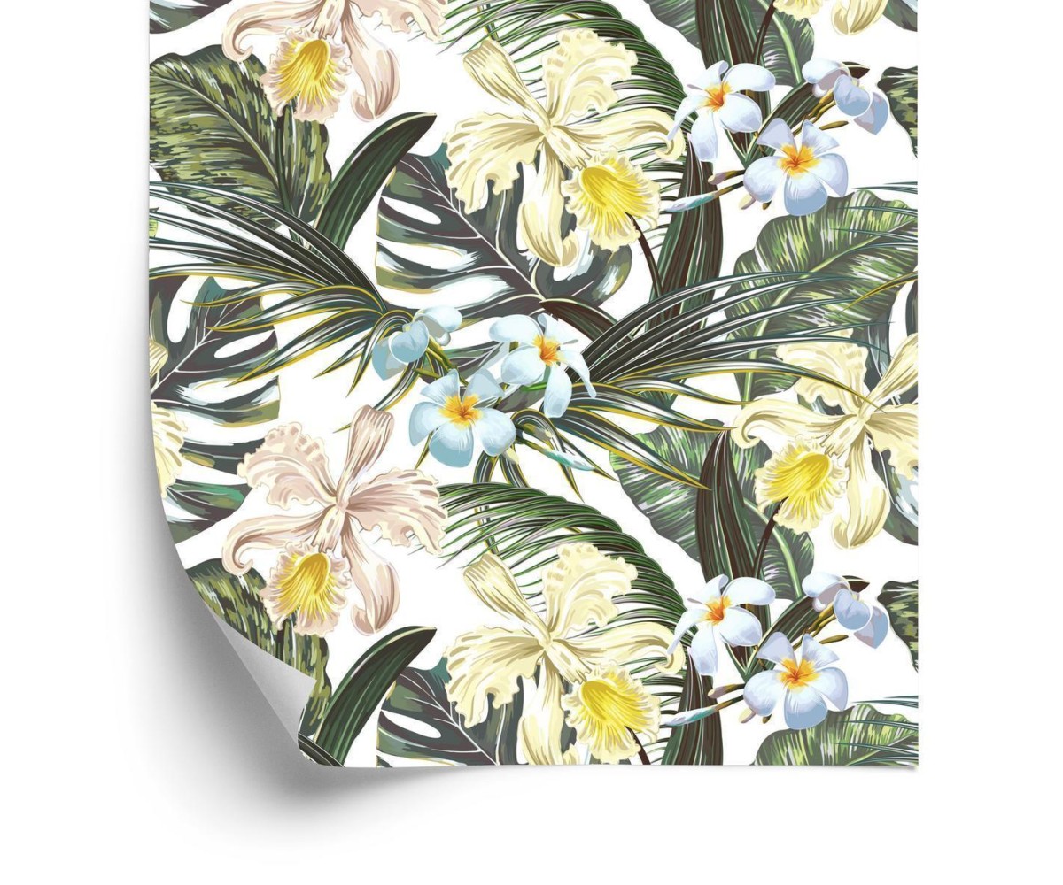 Tapete Exotische Blätter Blumen